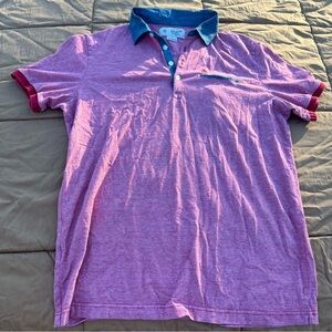 Original Penguin Faded Red Polo Shirt with Blue Collar and Red Accents Size M